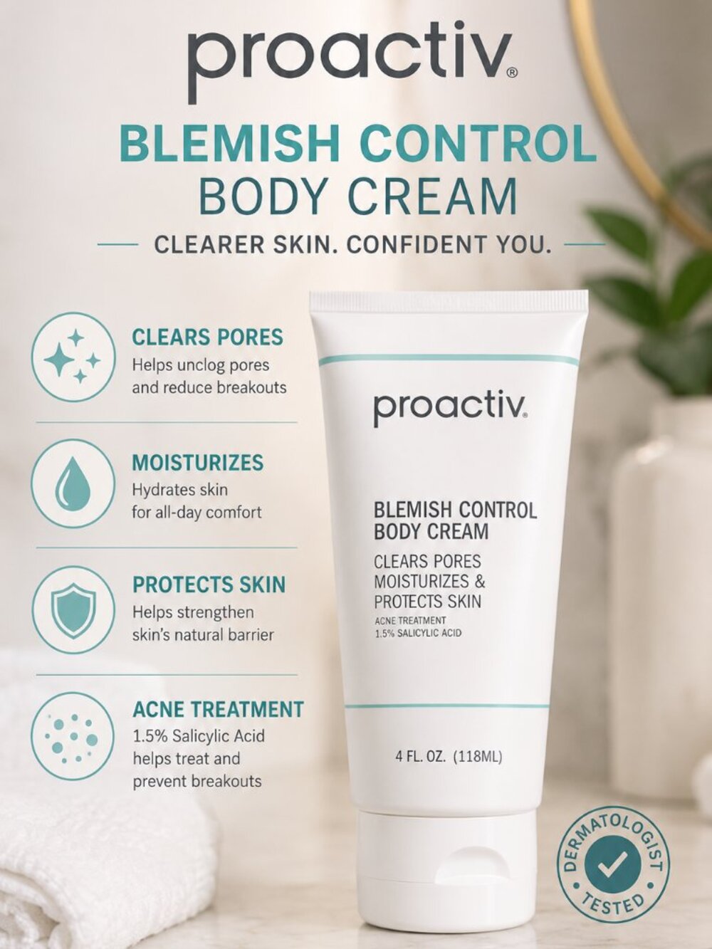 Proactiv Blemish Control Body Cream 4 oz Salicylic Acid Acne Treatment Moisturiz